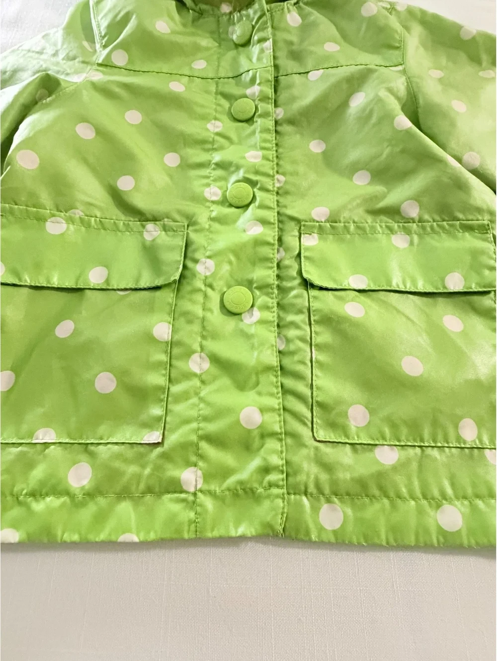 Carter's Toddler 2T Green Polka Dot Frog Hooded Rain Jacket with Pink Lining
